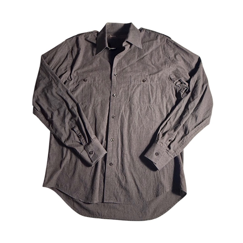 Perry Ellis Mens Brown Cotton Long Sleeve Button Down Shirt Epaulets Size M-1033